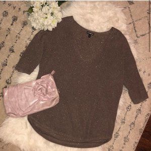 Express Short Sleeve Deep Vneck Knit Sweater Brown/Gold Speck Size Small